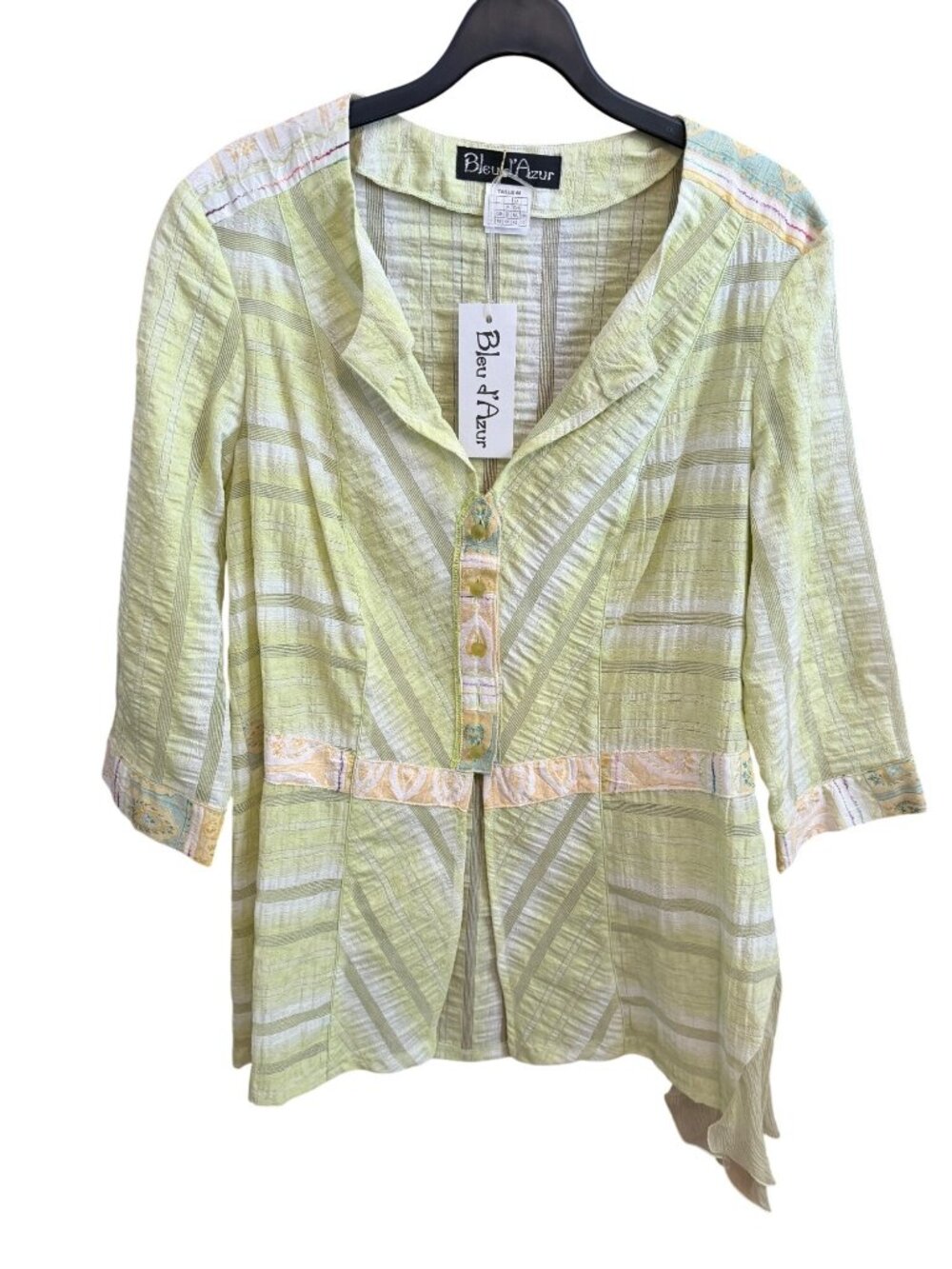Bleu DAzur Womens Lightweight Button-Up Tunic Top & Pants Set Multicolor Size 12